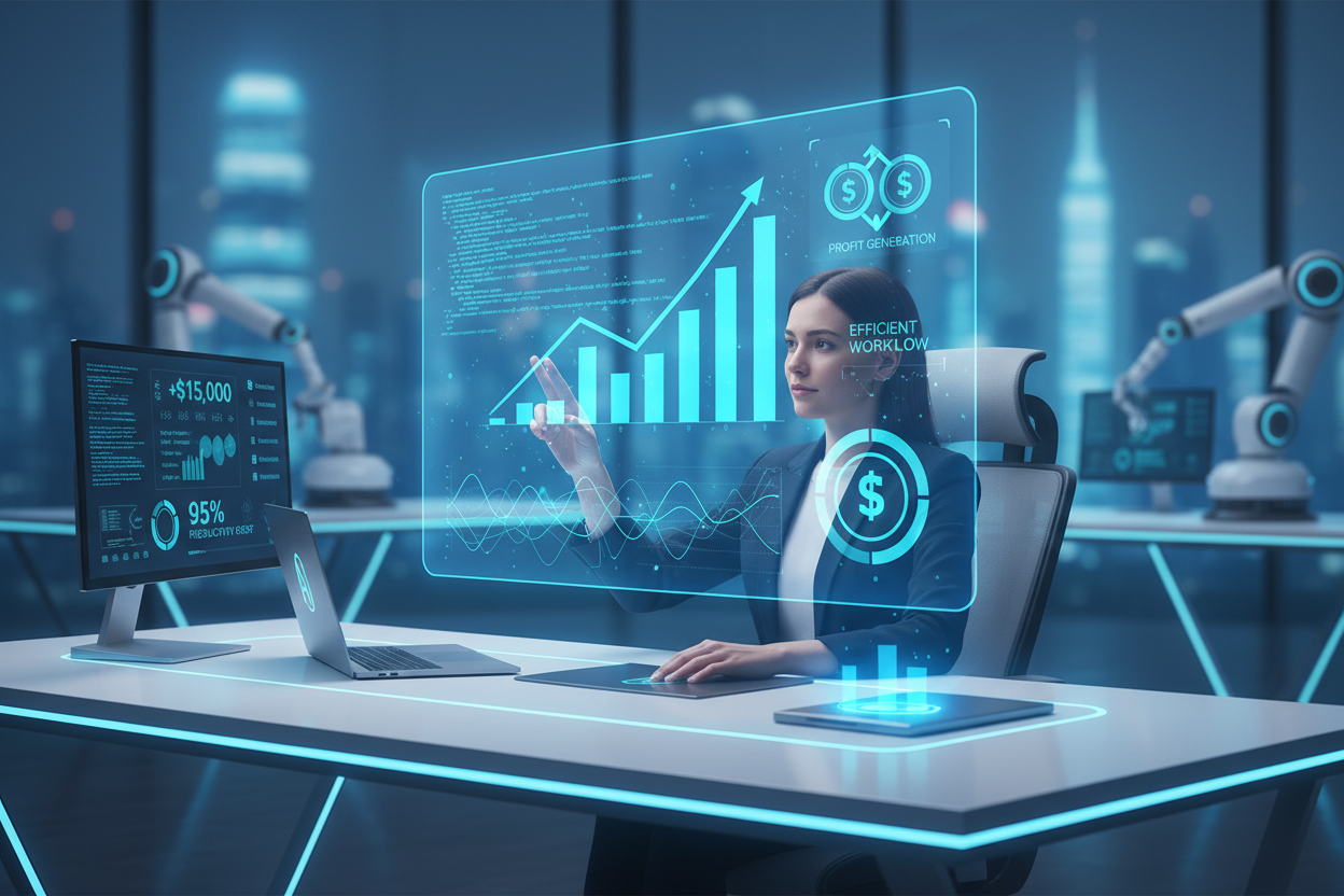 AI workspace pokazujący produktywność i zyski